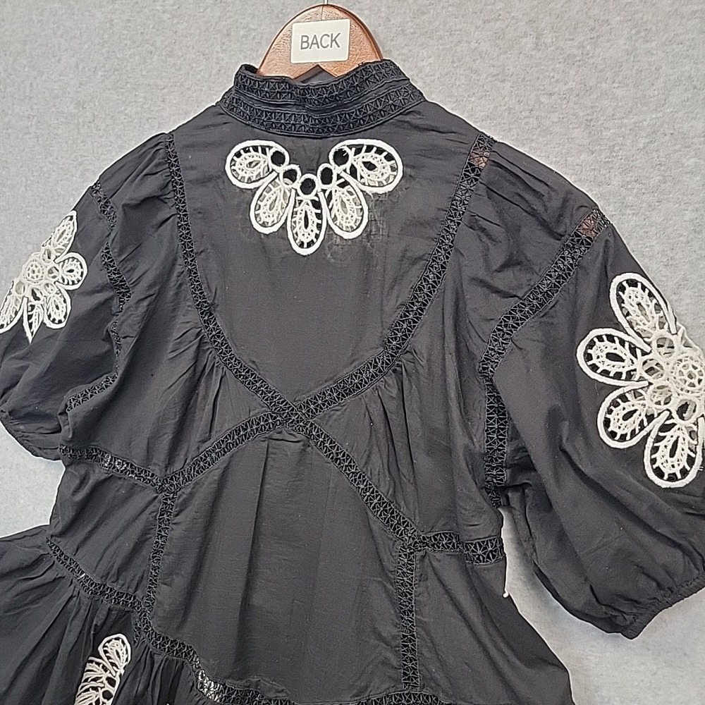 Forever That Girl Anthropologie Black Blouse Top With Lace Embroidery Boho XS - Picture 6 of 11